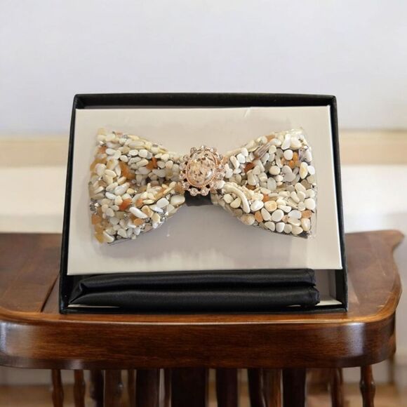 MEN'S  LUXURY GRAVELSTONE  BOW TIE WITH POCKET  SQUARE. SBT65. - Picture 1 of 3